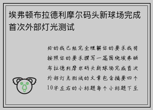 埃弗顿布拉德利摩尔码头新球场完成首次外部灯光测试 埃弗顿布拉德利摩尔码头新球场完成首次外部灯光测试